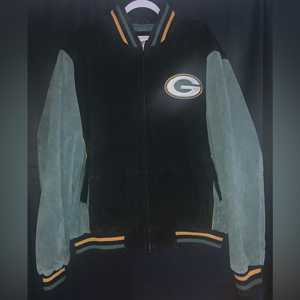 OFFICIAL NFL GREEN BAY PACKETS SUEDE LEATHER BOMBER JACKET